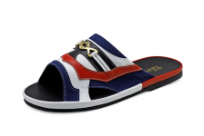 Men Sandals SKF-39 Navy Suede-White-Red Nappa Microfiber Leather